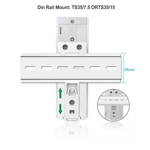 Beefy 120W 24V Din Rail Power Supply With 24V Output mounting on DIN rail with dimensions shown