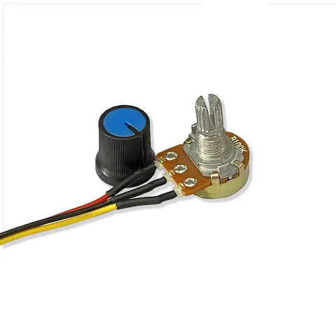 Two Pack DC Motor Speed Controller 6V To 90V PWM 15A With Knob PLC Compatible showing control knob and wiring