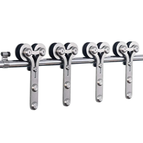 16ft Barn Door Hardware Sliding Track Kit Stainless Steel Heavy Duty For Double Wood Doors With Y Shape Hangers shown