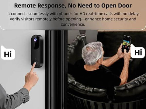 Wireless Video Doorbell Camera With Battery Power for Front Door showing real-time video call on phone