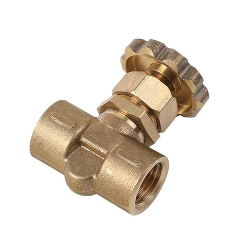 Brass needle valve 1/4 in female x 1/4 in female NPT, inline valve with knurled adjustment wheel, pack of 2