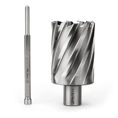 Annular Cutter 1-3/4 Inch Cutting Diameter, 2 Inch Depth Of Cut, 3/4 Inch Weldon Shank With 2 Flat, Pilot Pin, HSS Drill Bit.
