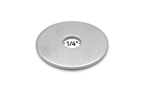 Fender washer, 304 stainless steel, 1/4 in center hole, 1-1/4 in outer diameter.