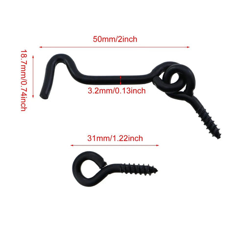 2 Inch Heavy Duty Iron Hook And Eye Latch Set In Black, measuring 50mm hook, 3.2mm eye, with dimensions labeled for barn doors.