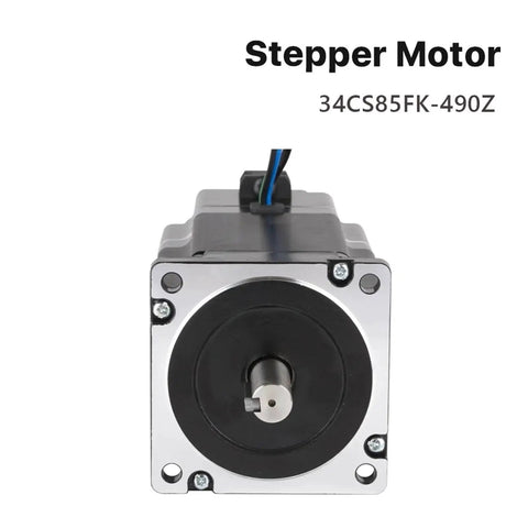 NEMA 34 stepper motor, front view, silver mounting flange and exposed shaft