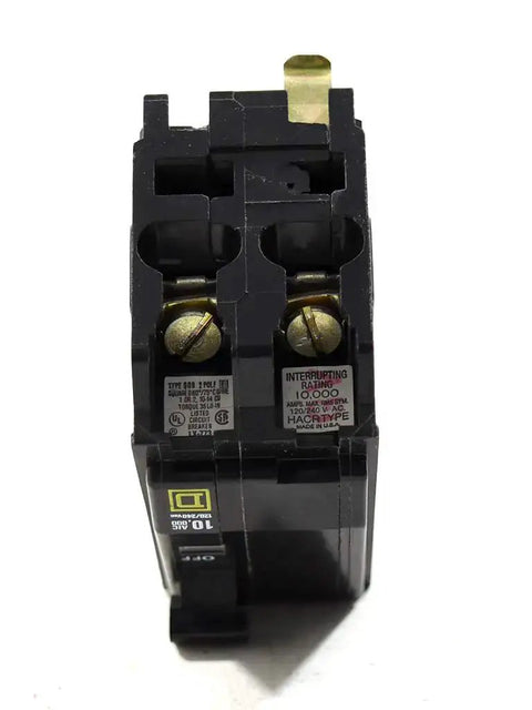 Front view of a 2 Pole Bolt On Circuit Breaker 20 Amp 120 240 VAC And 48 VDC QOB220 Style UL CSA Approved for panelboards.