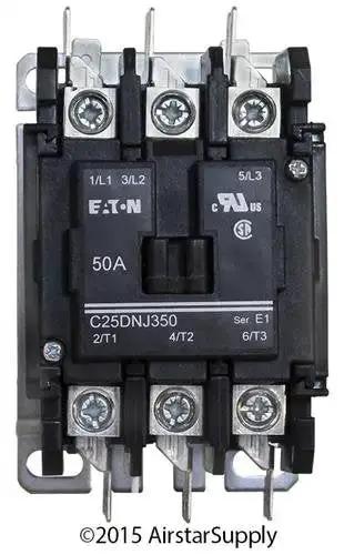 50 Amp 3 Pole Definite Purpose Contactor With 208-240V AC Coil, base mounted, front view showing quick connect terminals.