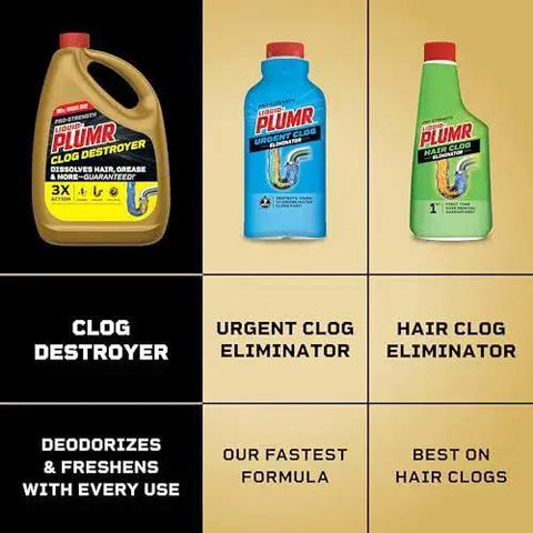 Pro Strength Clog Destroyer Gel For Drains Liquid Drain Cleaner 80 Oz with companion products for various clog types