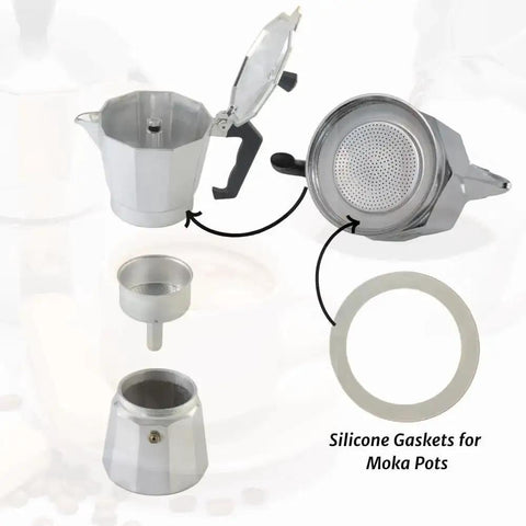 Replacement Silicone Gasket Kit For Bialetti Moka Express 12 Cup with three gaskets and filter plate for espresso pot