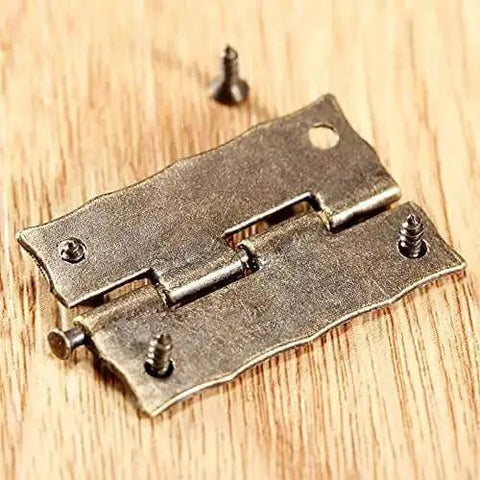 Antique Bronze Iron Hinge Set 36x23mm with screws, vintage flower pattern, decorative hardware for furniture, zinc finish