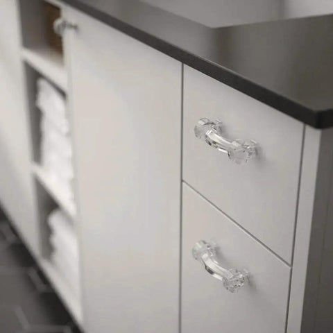Installed Victorian Clear Glass Cabinet Pulls Set 5 Pack 3 Inch Center To Center Kitchen Cabinet Hardware For Drawers