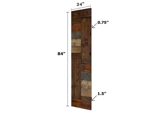 Side view of a single multicolor panel from the Solid Wood Double Sliding Barn Door Kit With Hardware - Two 24x84 Panels Total 48x84
