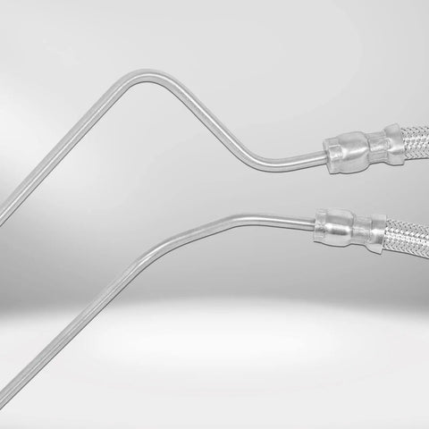 Close-up of All In One Trim Tilt Hydraulic Ram Cylinder Hose Kit With Braided Stainless Steel Hoses for marine use.