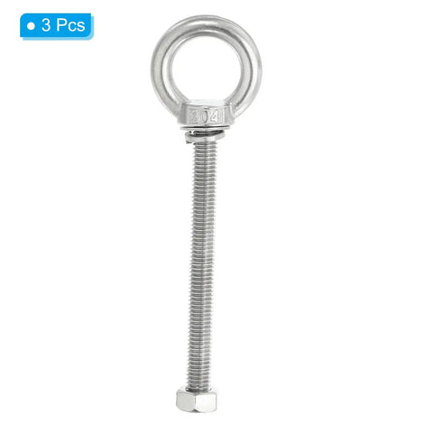 M8 x 120mm Lifting Shoulder Eye Bolts Set, 3 Pack, 304 Stainless Steel Threaded Eyebolts With Nuts And Washers, Built Tough
