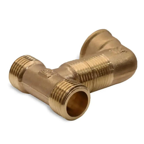 Brass Elbow Pipe Fitting Three Quarter Inch Male To Three Quarter Inch Female 90 Degree Connector For Repair, side view.