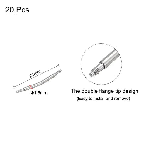 Diagram of 19mm Curved Spring Bar Pins 1.5mm Diameter Stainless Steel Double Flanged End Watch Band Link Pins with measurements