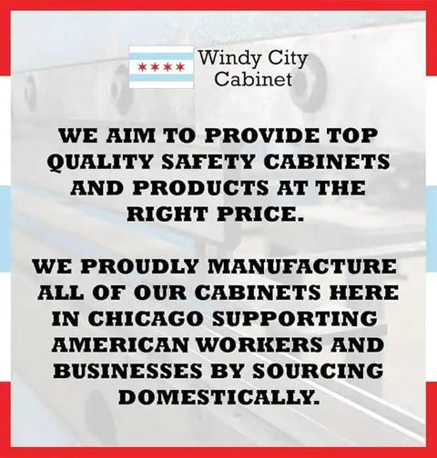 Windy City Cabinet safety cabinet manufacturing pledge and quality assurance statement.