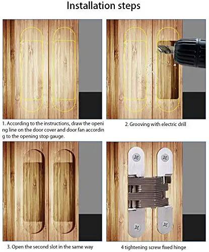 Hidden 1-3/4 Inch Stainless Steel Door Hinges Set Of 4 Concealed Barrel Invisible Hinges installation steps on wooden surface