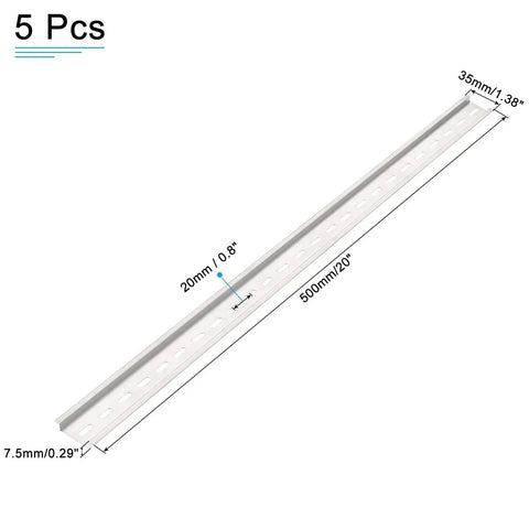 Din Rail Slotted Aluminum Mounting Guide Set, 20 Inch Long, 1.38 Inch Wide, 0.29 Inch High, Silver Tone Pack of 5 for Electrical Panels