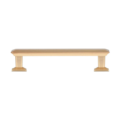 Brushed Gold Cabinet Pulls Pack Of 5 With 4 Inch Center To Center Mounting And Backplates For Cabinets And Drawers, front view