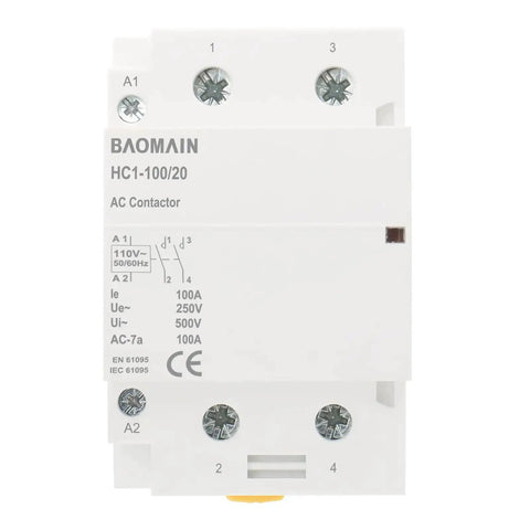 Heavy Duty AC Contactor 2 Pole 2NO 110V Coil DIN Rail Mount Panel Ready For Industrial Automation And Motor Control 100A 500V White