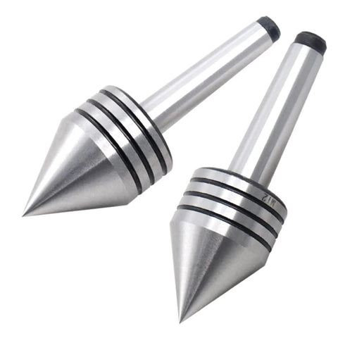 Two MT2 Heavy Duty Live Tailstock Centers for metal and wood lathes, featuring a 60-degree point and large cone diameter for balanced turning.