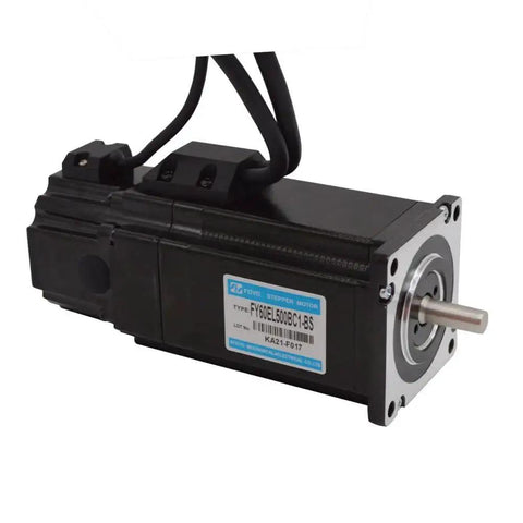 FOYO stepper motor with black housing, silver shaft, and blue identification label