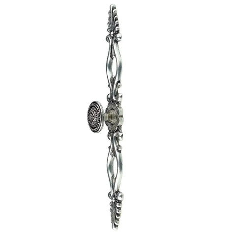 Side view of Vintage Sunflower Cabinet Knob With Back Plate Antique Silver And Black Old School Retro Furniture Hardware