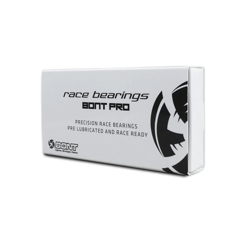 Bont Pro race bearings box, white packaging with black BONT logo and racing bearings branding