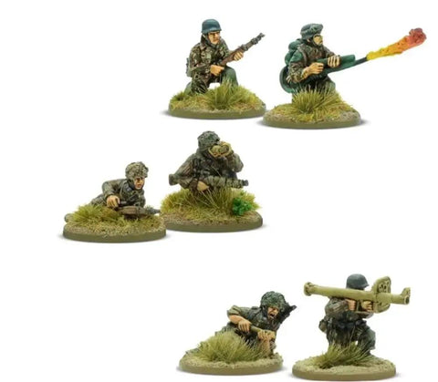 Fallschirmjager German Starter Army For Bolt Action 28mm WWII Tabletop Miniatures infantry and Panzerschreck team ready for battle.