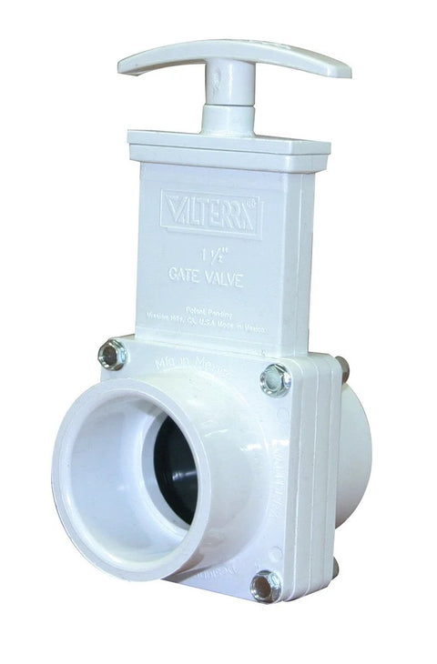 Valterra 6101 PVC gate valve, white, 1-1/2 inch slip, front view