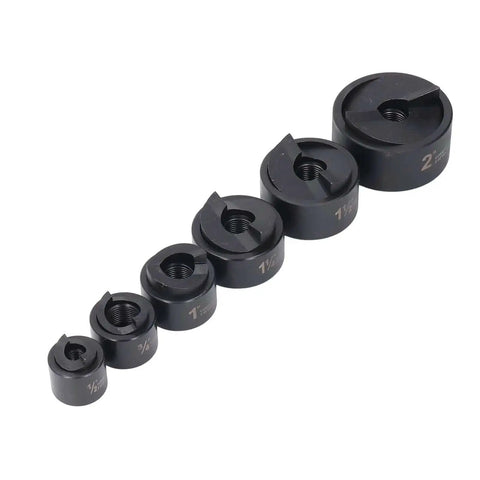 Heavy Duty Ratchet Knockout Hole Punch Driver Kit For Sheet Metal And Electrical Installations, 6 punch sizes close-up