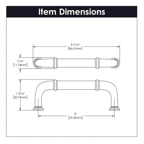 Dimensions of 10 Pack Solid Core Cabinet Pulls Matte Black Cottage Collection 3 Inch Center To Center Hardware