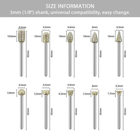 60 Grit Diamond Grinding Bits Pro Grade For Dremel Rotary Tool Set Of 20 With One Eighth Inch Shank for stone carving
