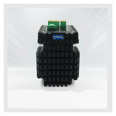Black Integrated Stepper Servo Motor Drive With 1000 Line Encoder For CNC Machine Kits, front view showing grid design and connectors.