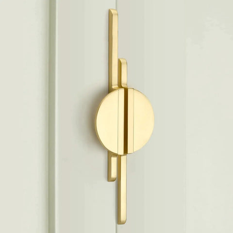 Brushed Gold Half Moon Door Pulls And Knob Set Two Pack Center To Center Eleven And One Third Inches Overall Length Twelve And A Half Inches Zinc Alloy