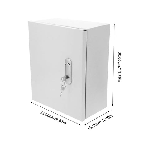 Wall Mounted Outdoor Power Distribution Box 250x300x140mm Heavy Duty Metal Enclosure with lock and keys