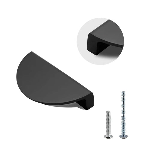 Close-up of Four Pack Half Moon Cabinet Pulls 2.5 Inch Semicircle Drawer Handles Black Solid Brass with mounting screws