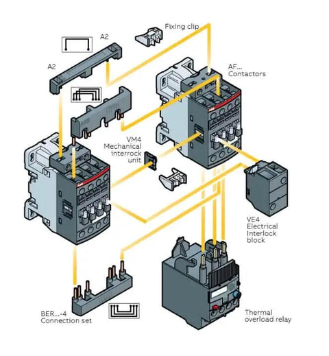Illustration of TF42-13 Thermal Overload Relay 10.0-13.0 A with AF09-38 Contactor compatibility components and interlock units.