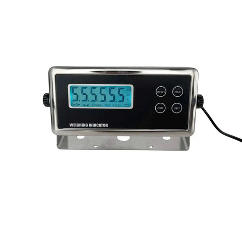 Front view of 6-Digit 0.7 Inch LCD Display Weighing Scale Load Cell Indicator Digital Readout With RS232 Port And 5-Pin Connector Replacement For OP-902 Dual Power From AA Batteries Or External Power Supply.