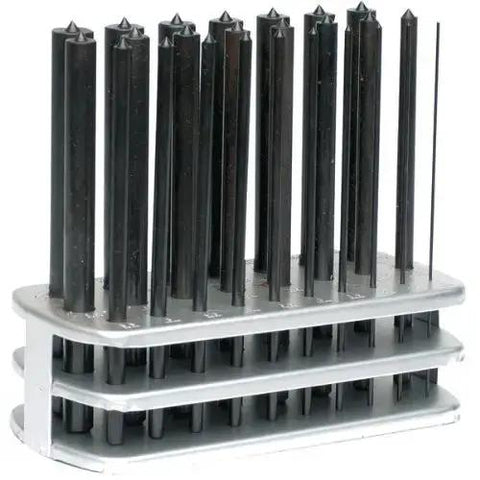 28 Piece Transfer Punch Set From Three Thirty Second To One Half Inch By One Sixty Fourth Inch Plus Seventeen Thirty Second Inch Heat Treated Steel