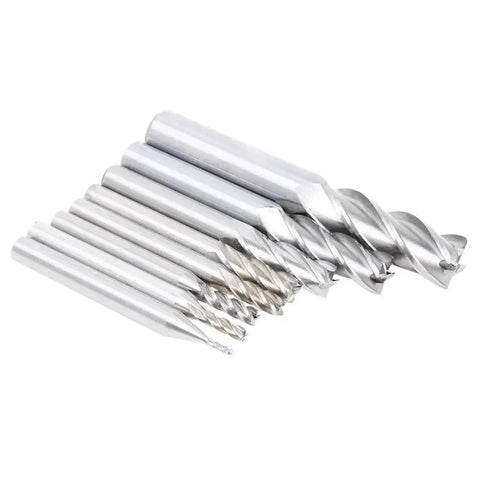 End Mill Set Of 8 High Speed Steel HSS 4 Flute Straight Cutters For Milling And Slotting In Metalworking And Woodworking, various sizes