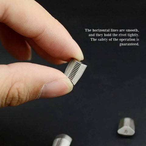 Close-up of Three Piece Special Claw Set For Pneumatic And Hydraulic Rivet Guns Durable Replacement Riveter Claws, held in hand