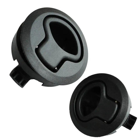 2 Inch Flush Pull Slam Latch Set In Black ABS Plastic For RV Boat Doors Cabinets And Decks, Round 2 Diameter, Includes Steel Screws