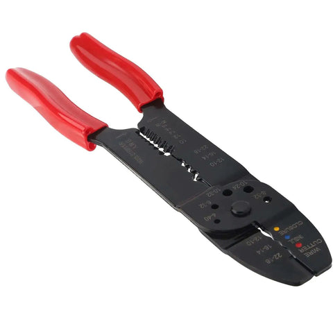 Pro Grade Multi Function Wire Terminal Crimping Pliers with carbon steel blade and ergonomic handle for electrical projects.