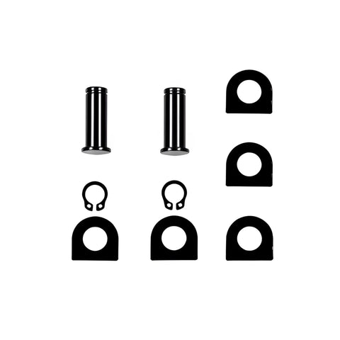 4 Pack Footpeg Mount Pins Kit With Washers And Retaining Clips For Harley Touring Dyna Sportster Softail shown with two pins, washers, and clips.