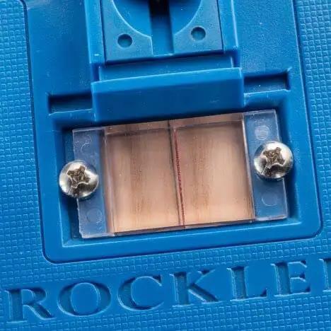 Close-up of Corner Key Doweling Jig for Decorative Mitered Joints With Molded Reference Lines and Drill Guides, Pro Grade Dowel Tool Kit