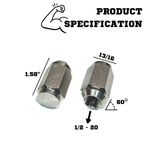 Acorn Lug Nuts For Trailers Half Inch Twenty Thread Stainless Steel 304 Electropolished Finish set showing specifications