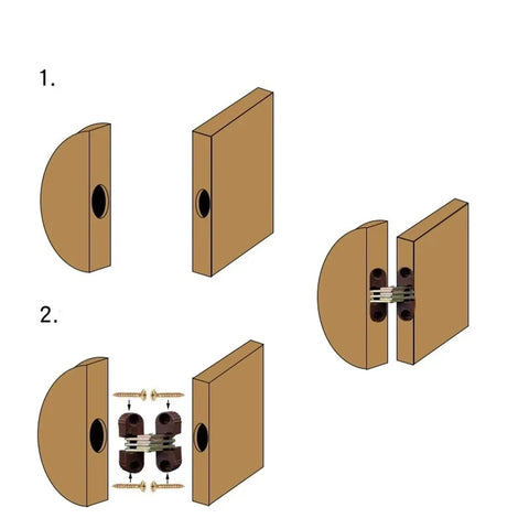 Diagram showing 0 To 180 Degree Cross Hinge Plastic Folding Barrel Invisible 6 Pack Brown for hidden cabinet door installation.