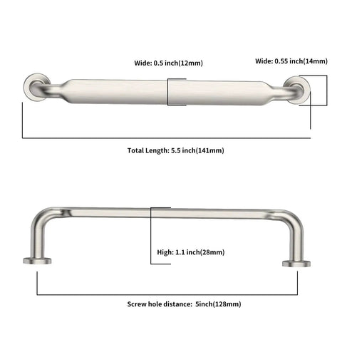 Dimensions and specifications of 10 Pack 5 Inch Brushed Satin Nickel Cabinet Handles For Kitchen Cabinets And Cupboards Durable Cabinet Pulls Hardware.